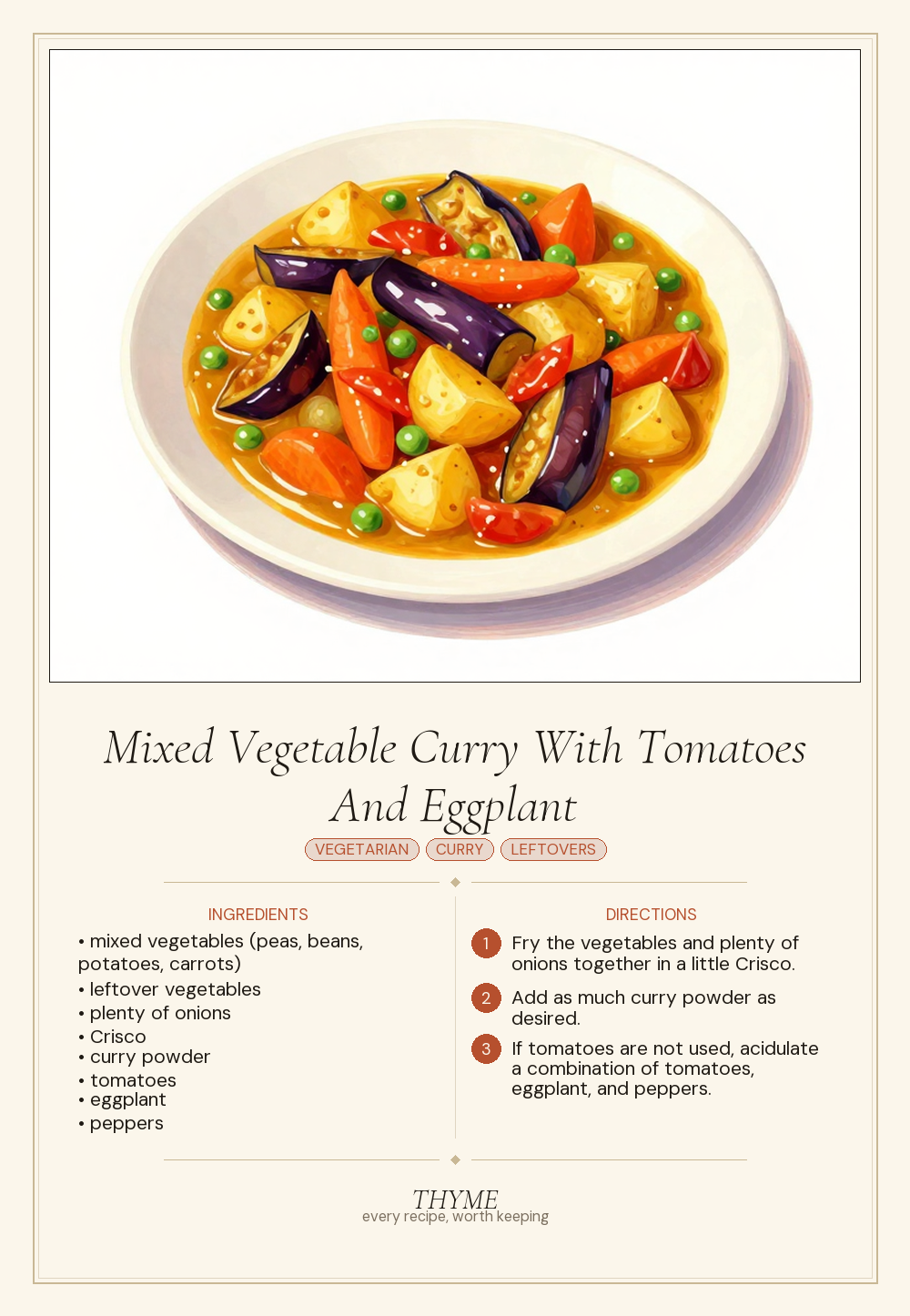Mixed Vegetable Curry With Tomatoes And Eggplant