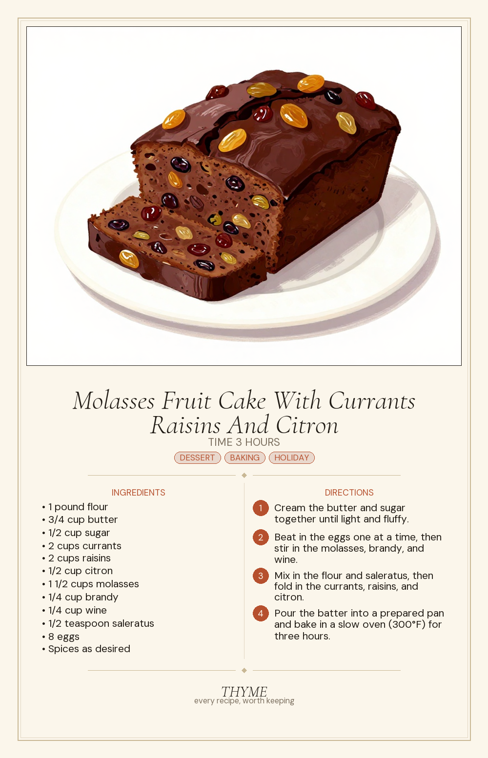 Molasses Fruit Cake With Currants Raisins And Citron