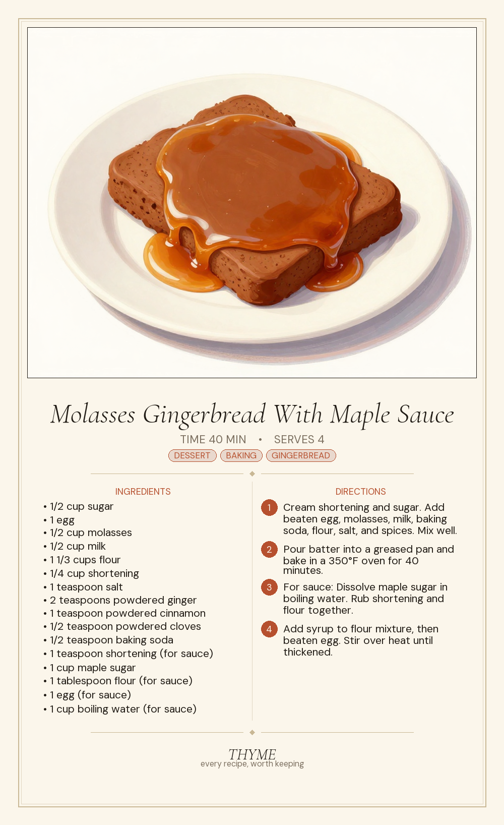 Molasses Gingerbread With Maple Sauce