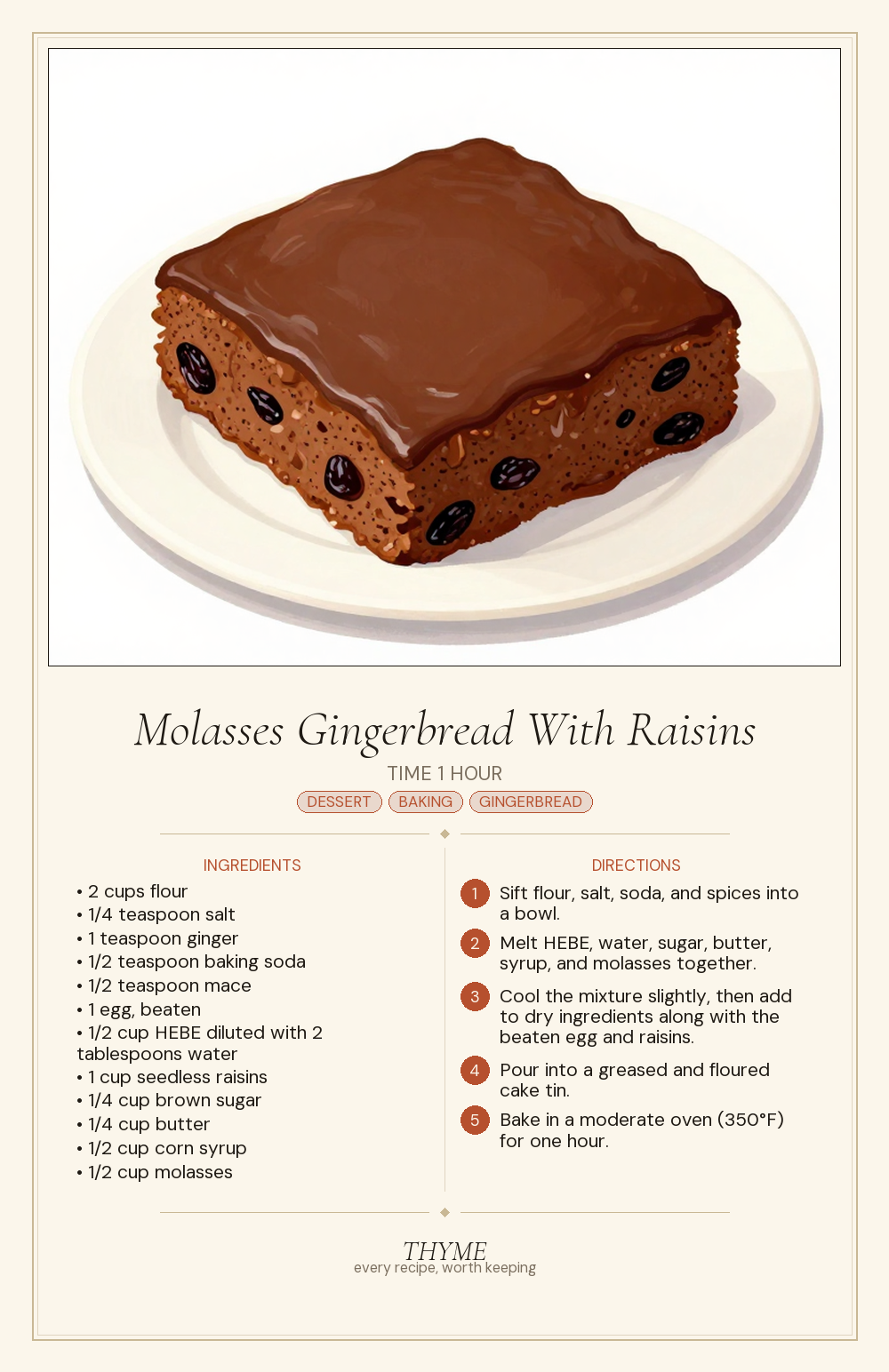 Molasses Gingerbread With Raisins