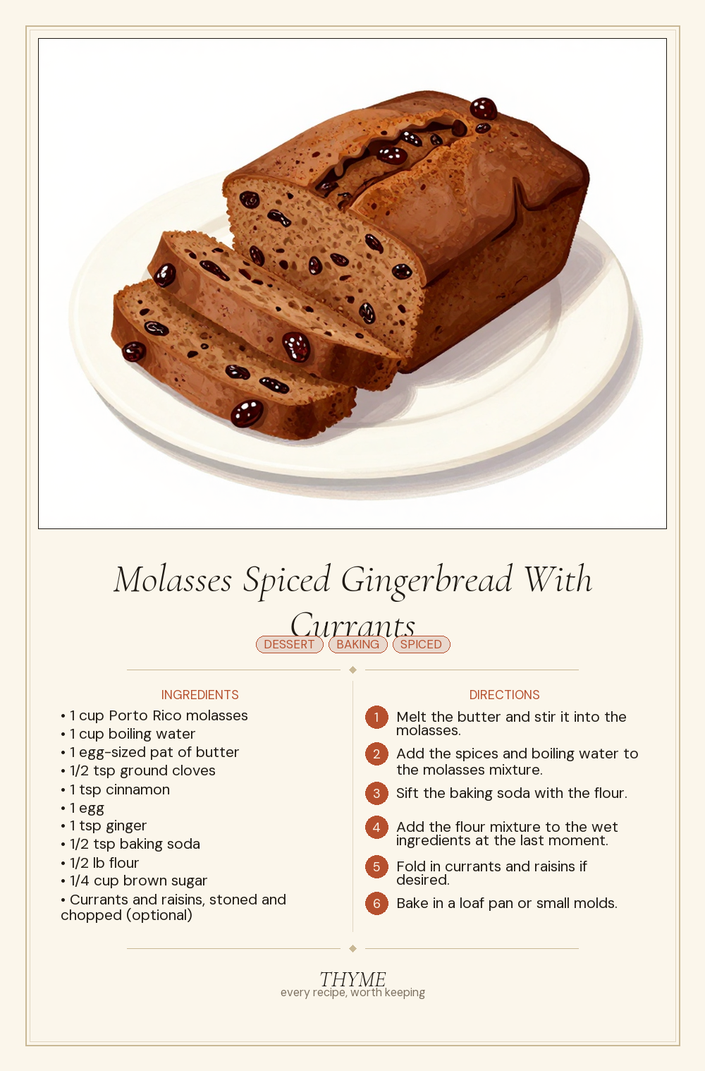 Molasses Spiced Gingerbread With Currants