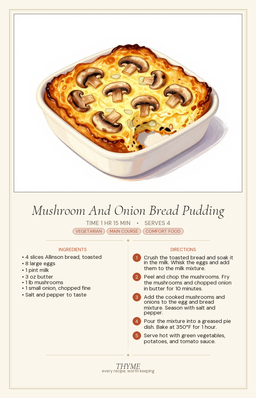 Mushroom And Onion Bread Pudding