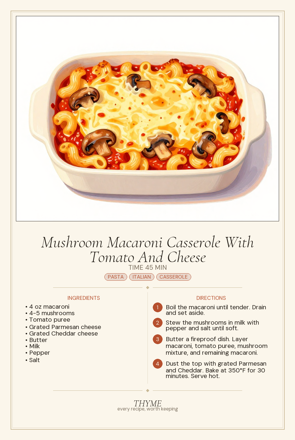 Mushroom Macaroni Casserole With Tomato And Cheese
