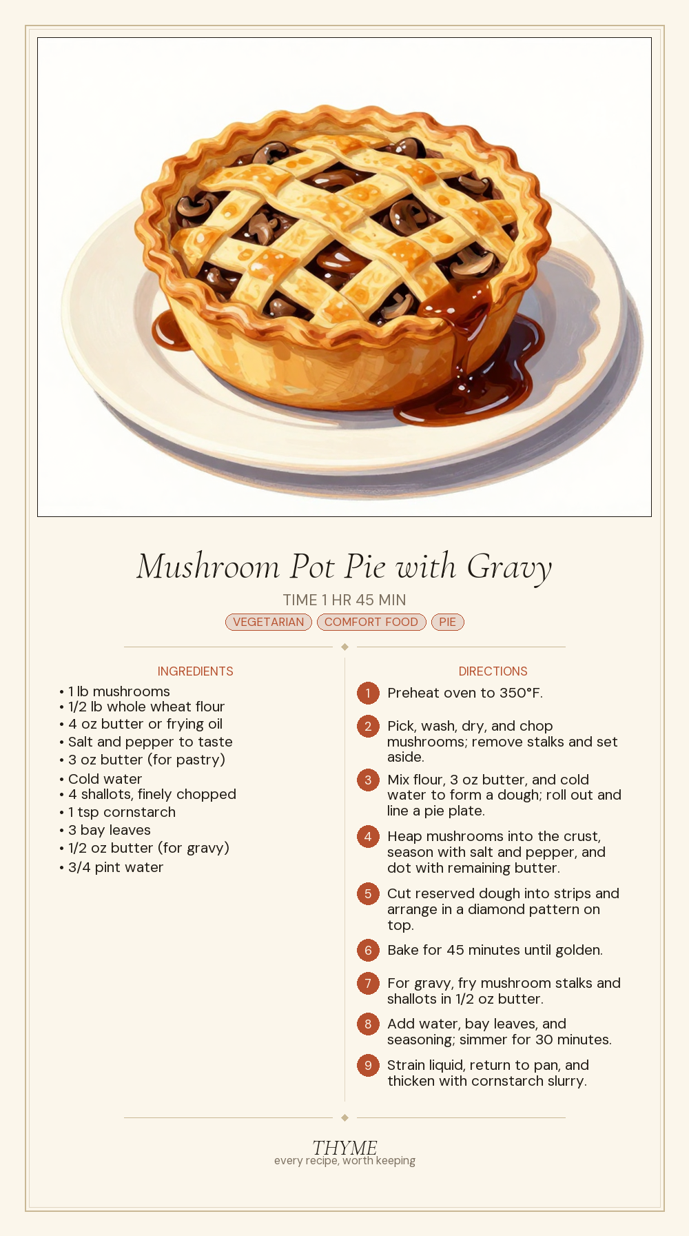 Mushroom Pot Pie with Gravy