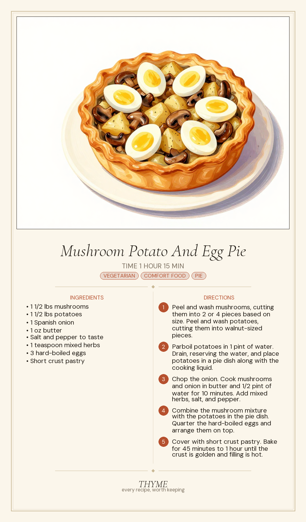 Mushroom Potato And Egg Pie