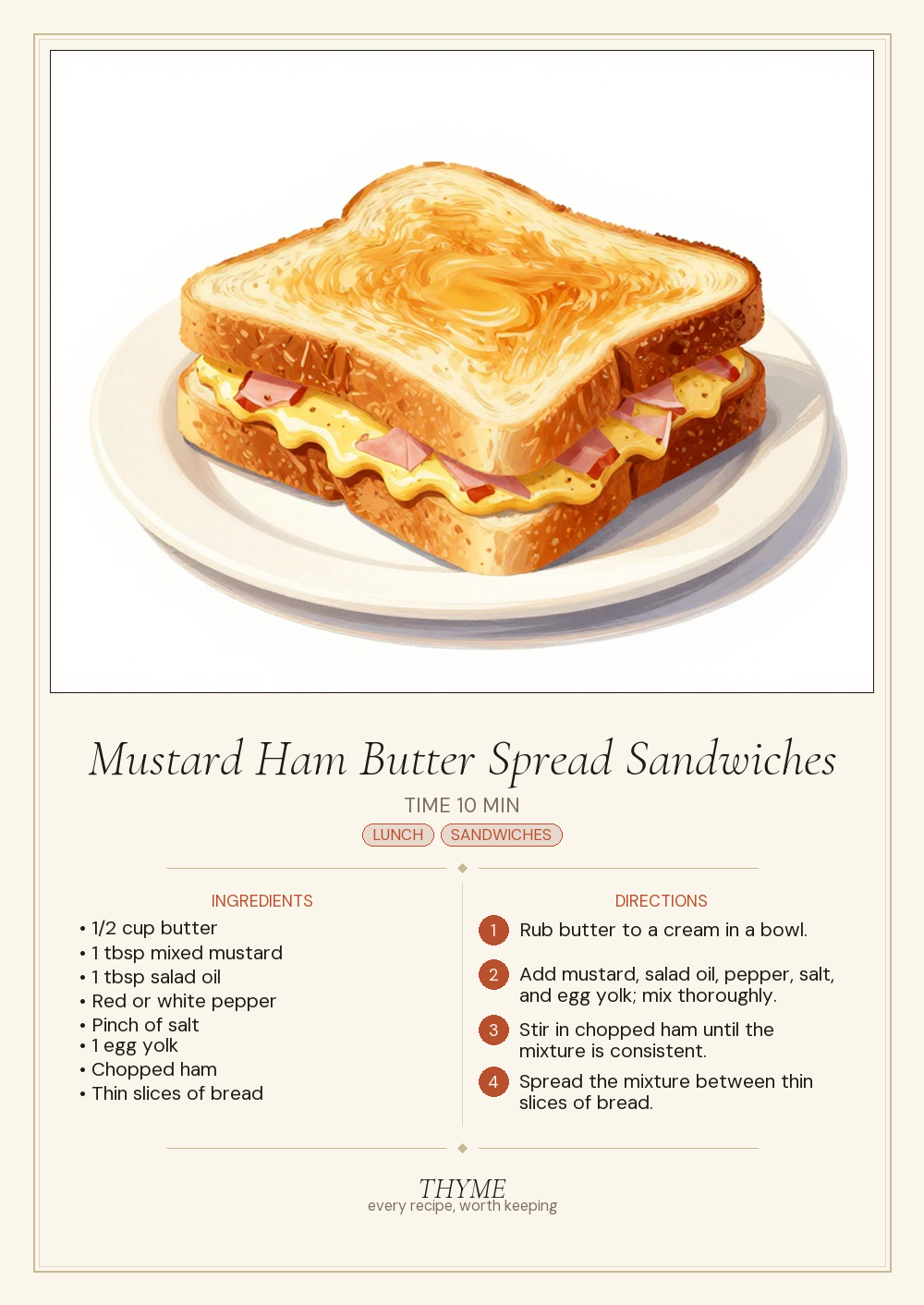 Mustard Ham Butter Spread Sandwiches