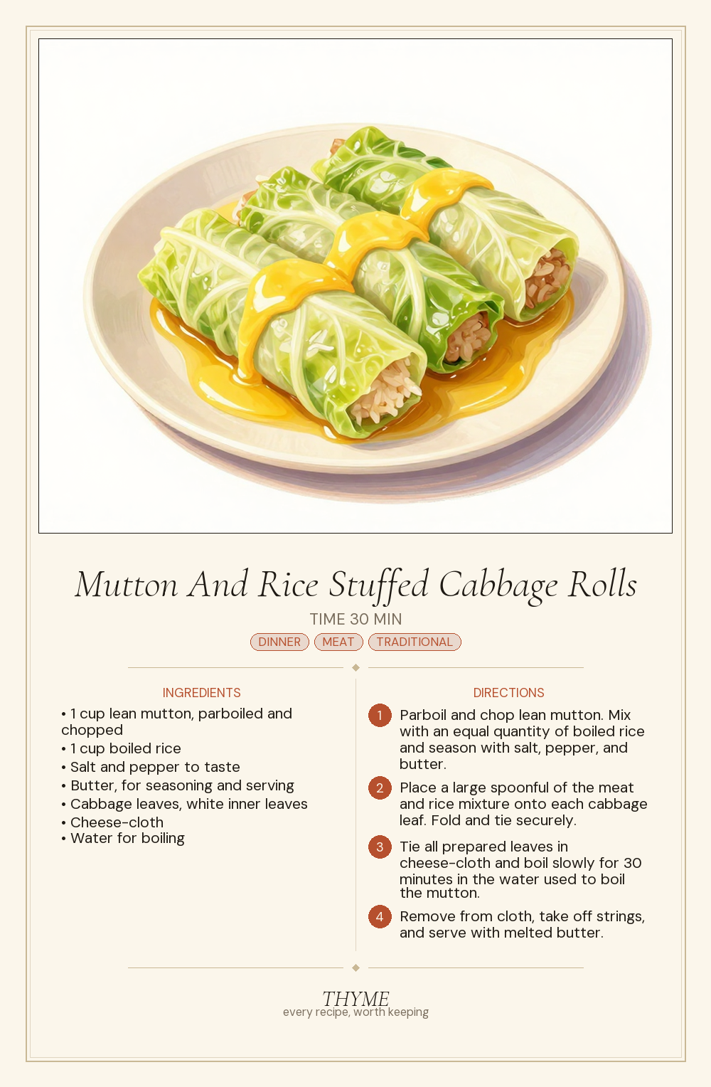 Mutton And Rice Stuffed Cabbage Rolls