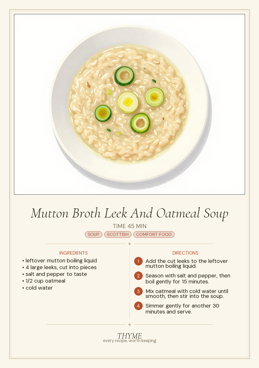 Mutton Broth Leek And Oatmeal Soup
