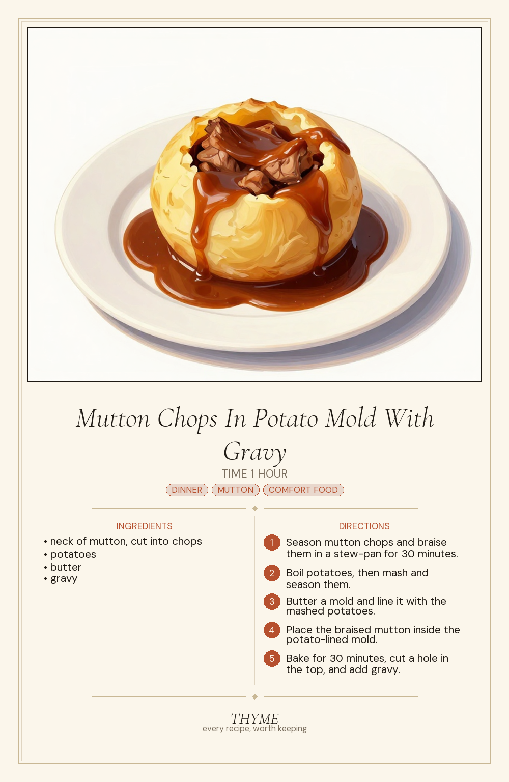 Mutton Chops In Potato Mold With Gravy
