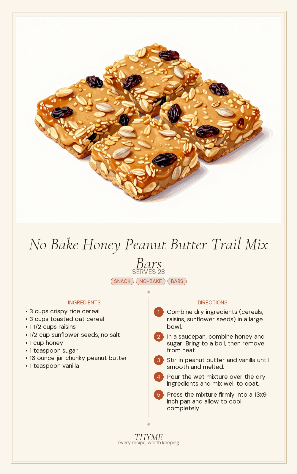 No Bake Honey Peanut Butter Trail Mix Bars