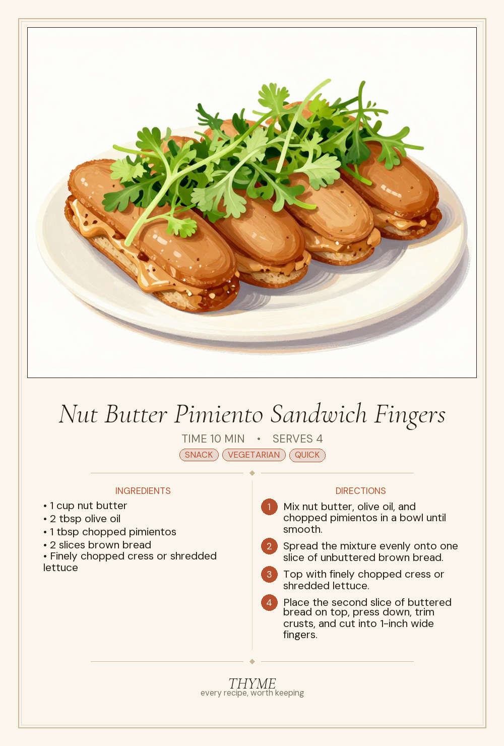Nut Butter Pimiento Sandwich Fingers