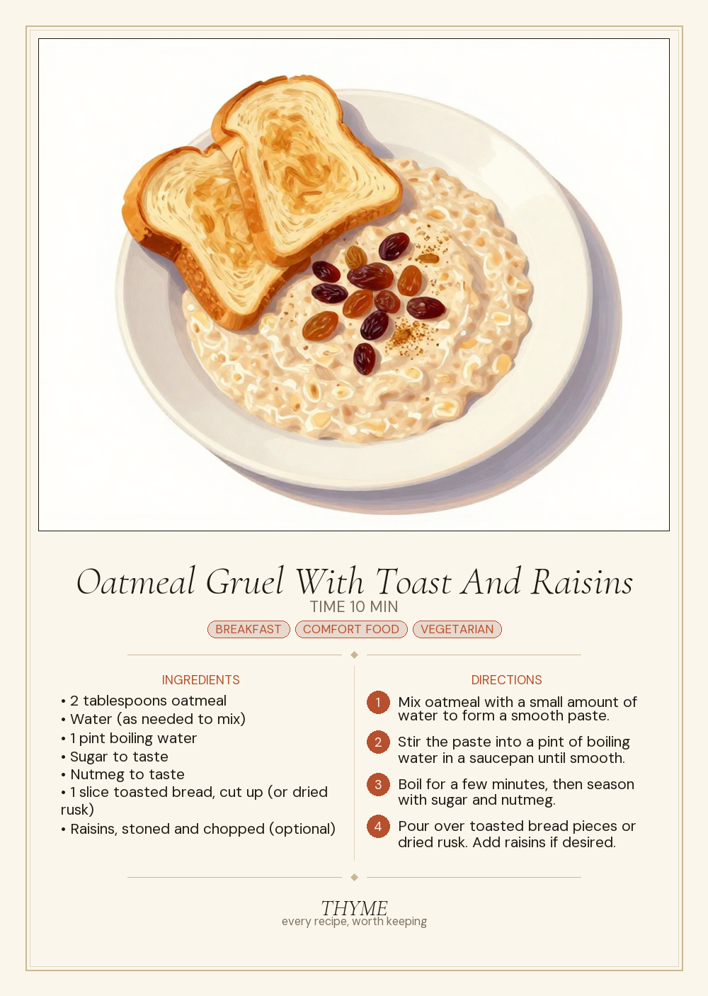 Oatmeal Gruel With Toast And Raisins