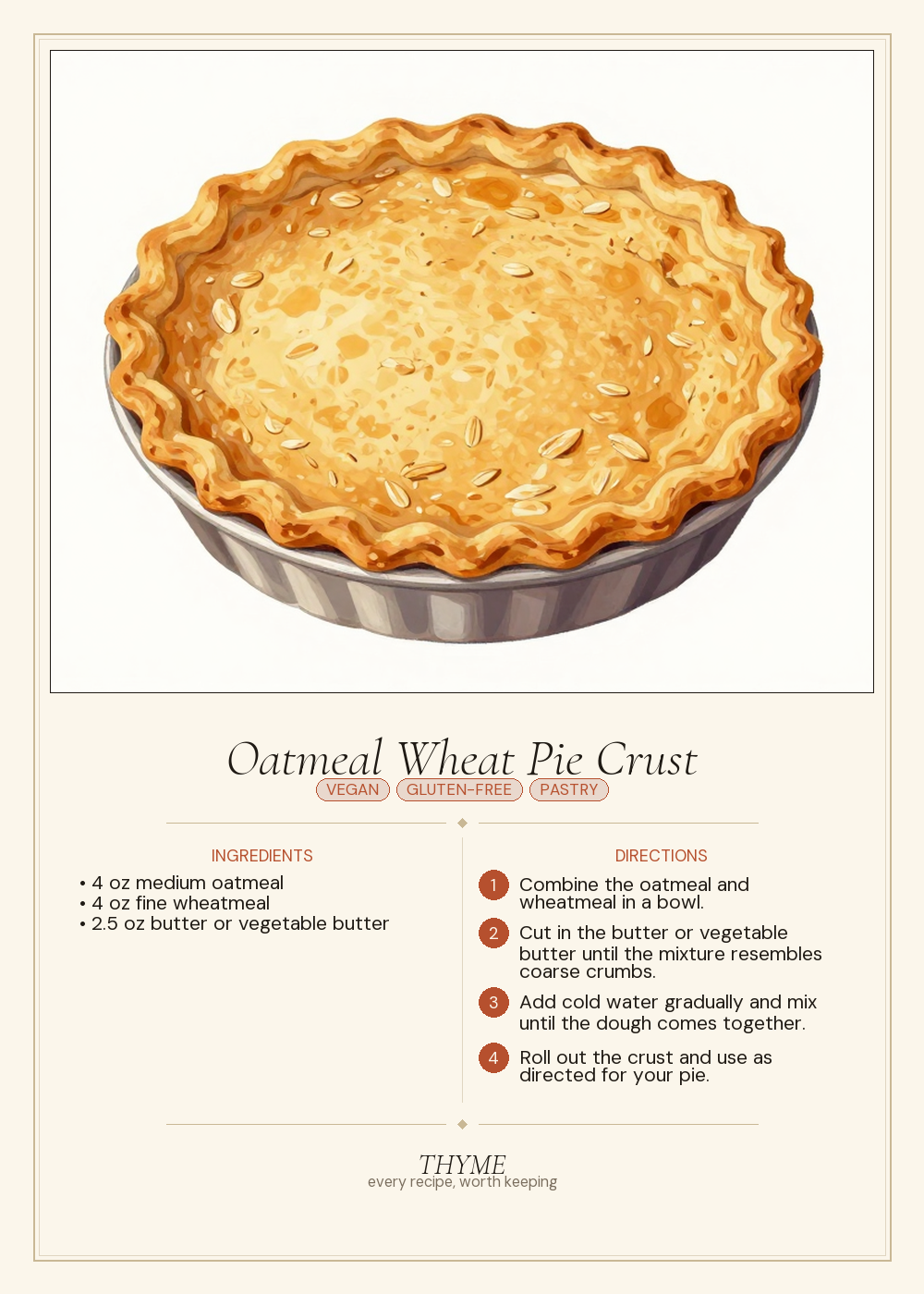 Oatmeal Wheat Pie Crust