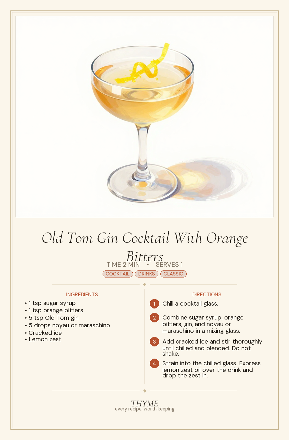 Old Tom Gin Cocktail With Orange Bitters