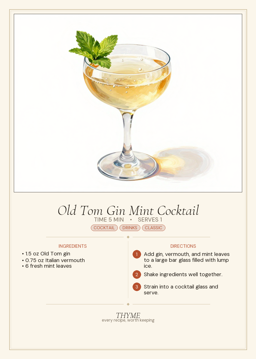 Old Tom Gin Mint Cocktail