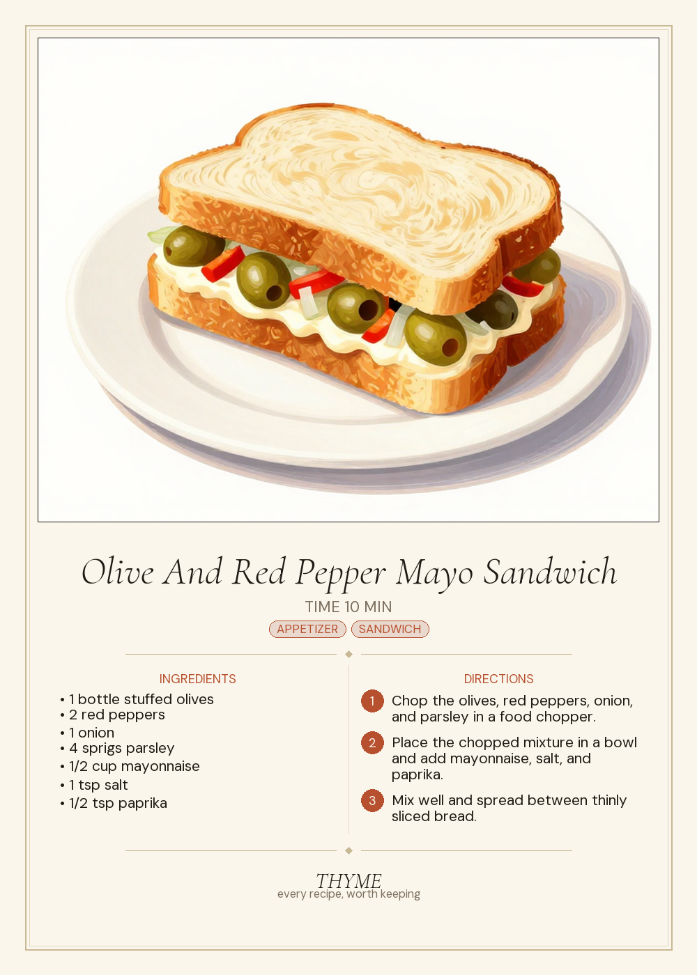 Olive And Red Pepper Mayo Sandwich