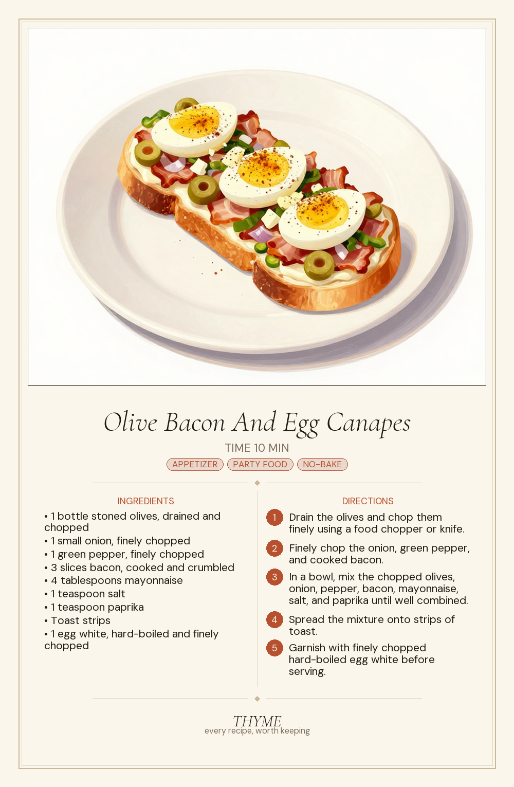 Olive Bacon And Egg Canapes