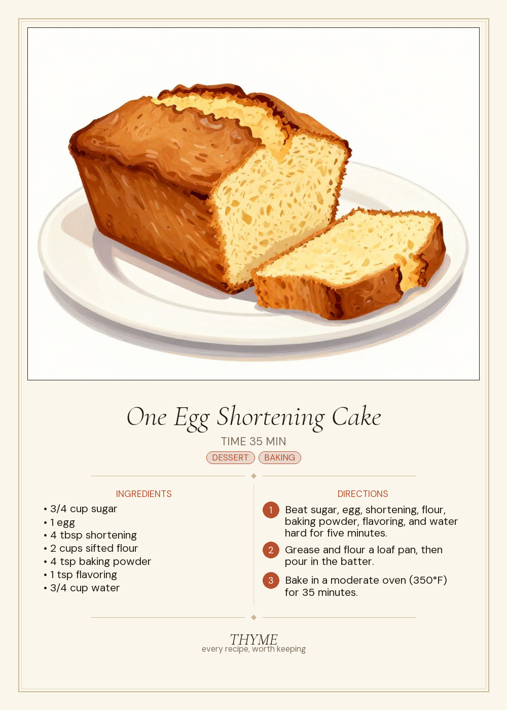 One Egg Shortening Cake