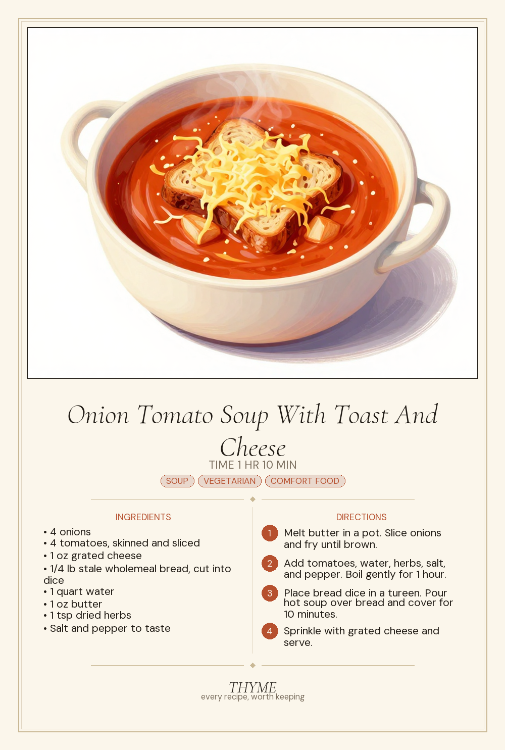 Onion Tomato Soup With Toast And Cheese