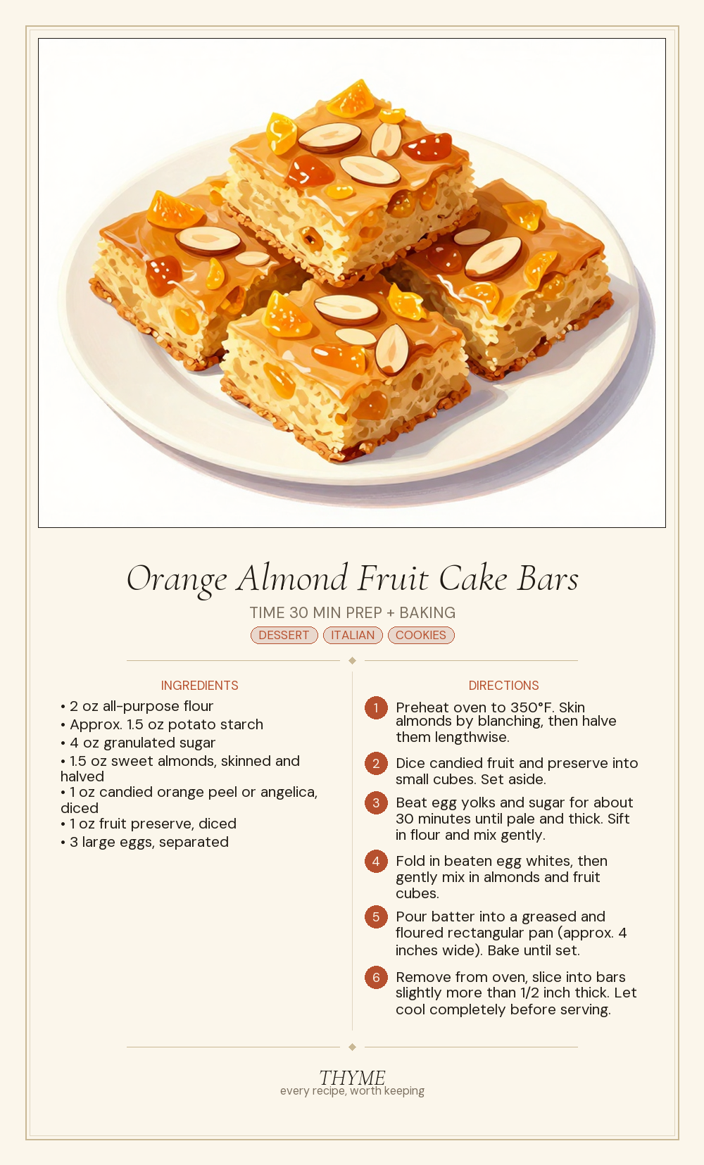 Orange Almond Fruit Cake Bars