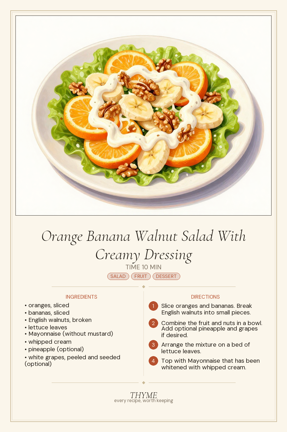 Orange Banana Walnut Salad With Creamy Dressing