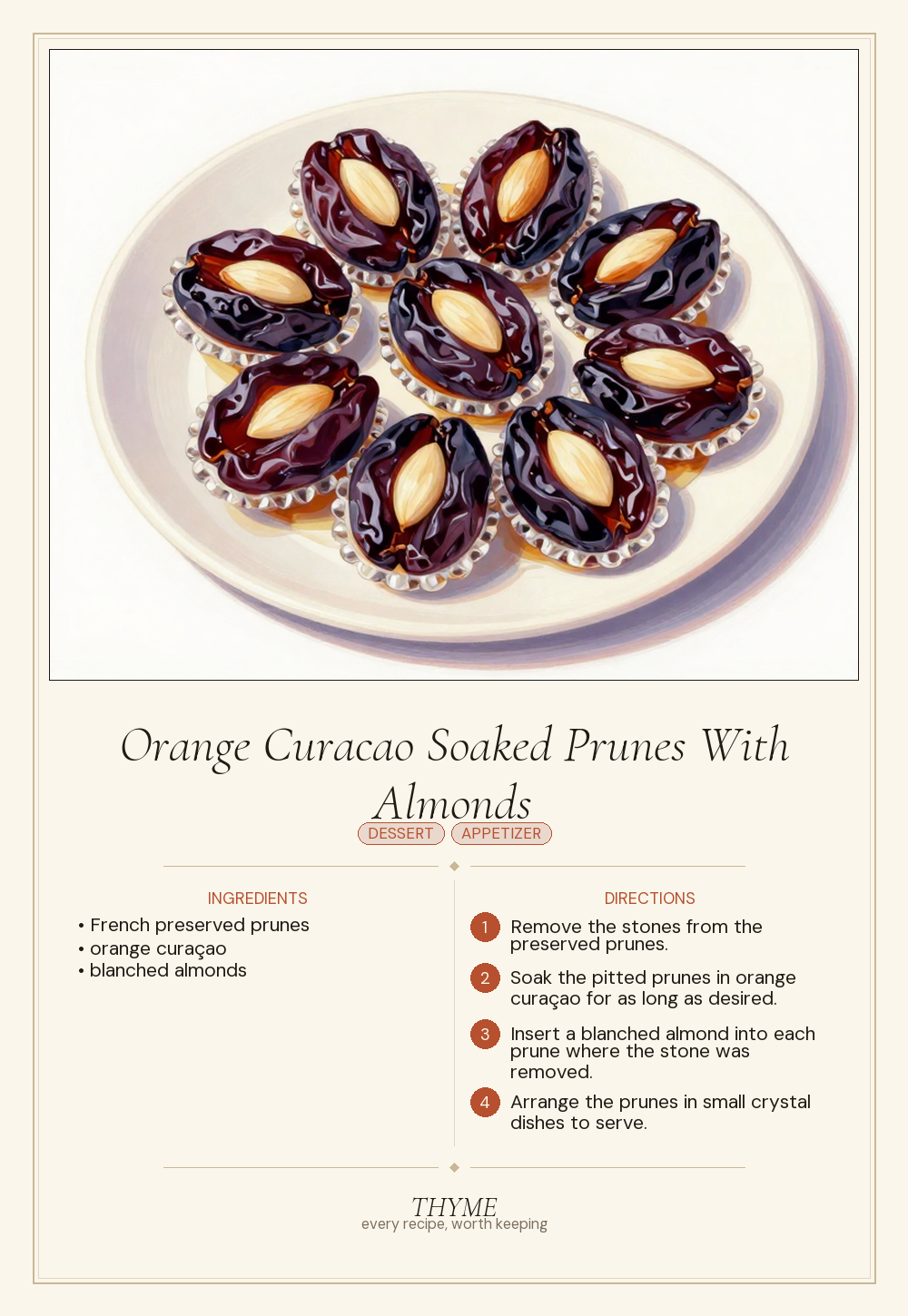 Orange Curacao Soaked Prunes With Almonds
