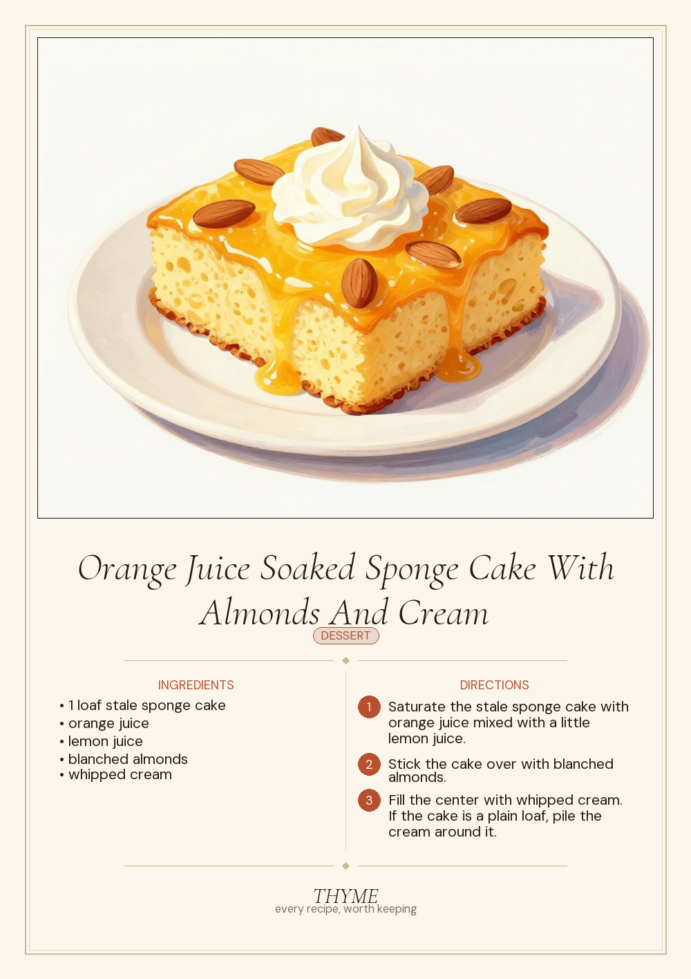 Orange Juice Soaked Sponge Cake With Almonds And Cream
