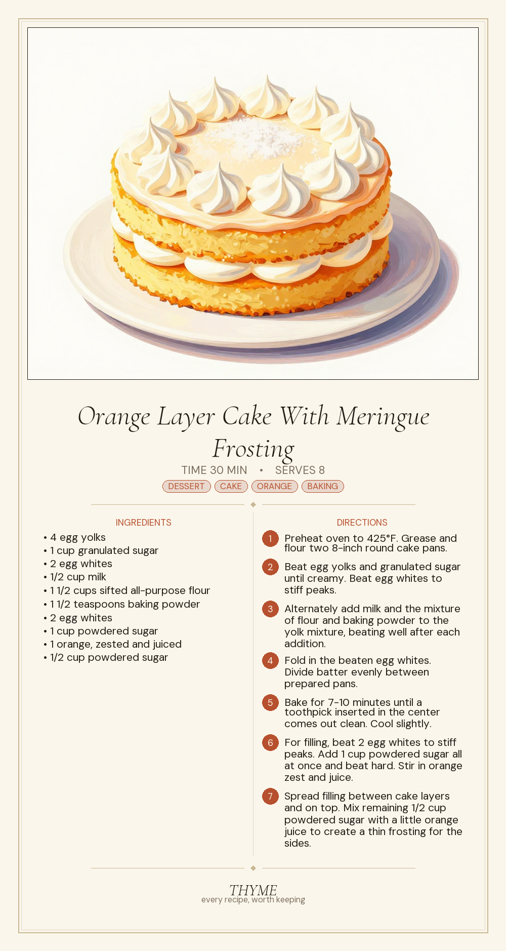 Orange Layer Cake With Meringue Frosting