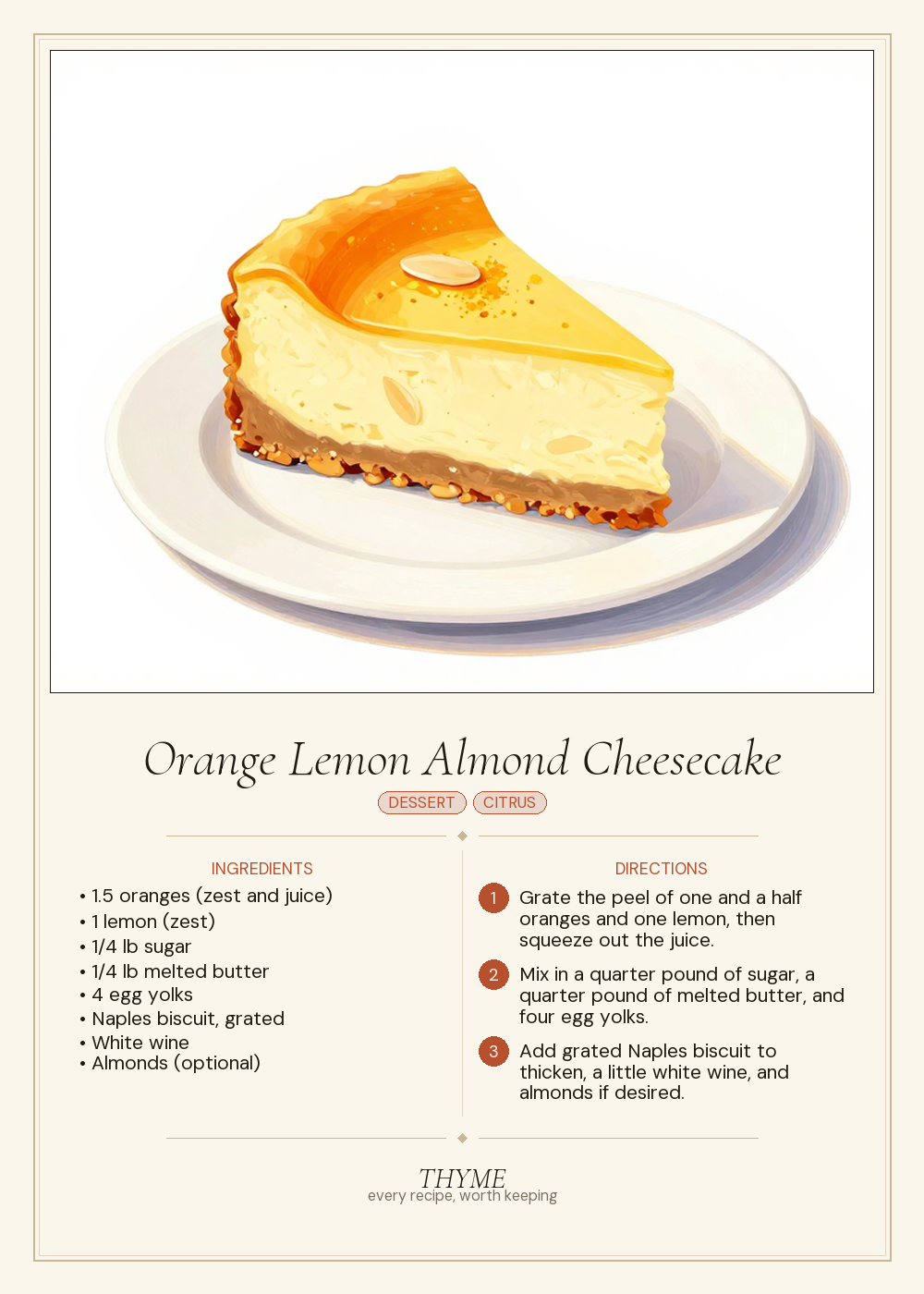 Orange Lemon Almond Cheesecake