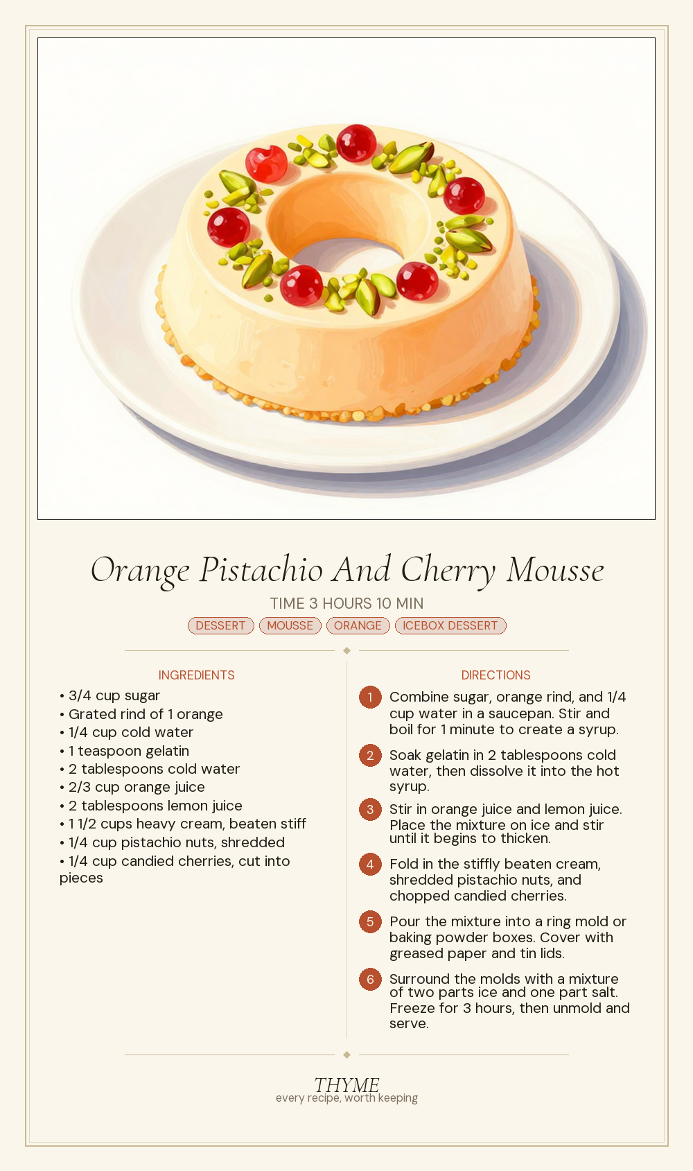 Orange Pistachio And Cherry Mousse