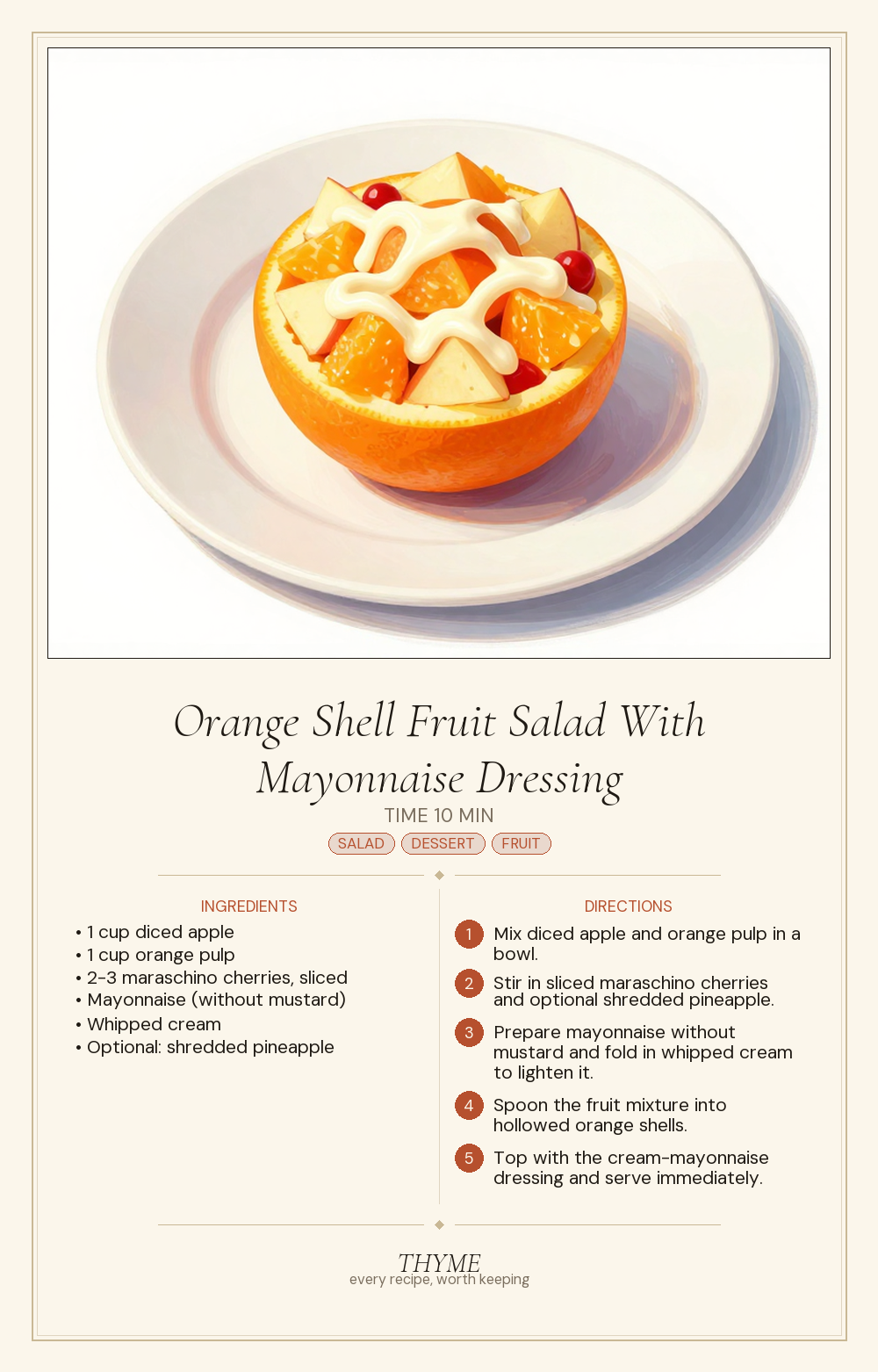 Orange Shell Fruit Salad With Mayonnaise Dressing
