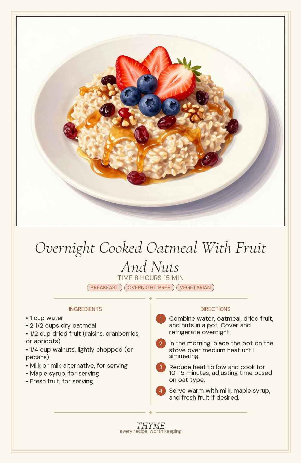 Overnight Cooked Oatmeal With Fruit And Nuts