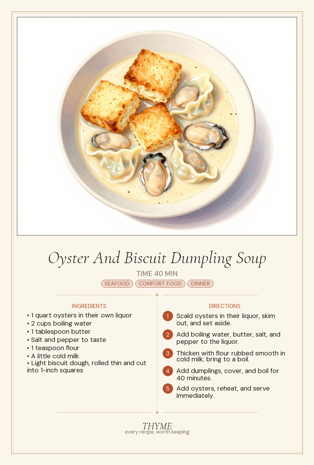 Oyster And Biscuit Dumpling Soup