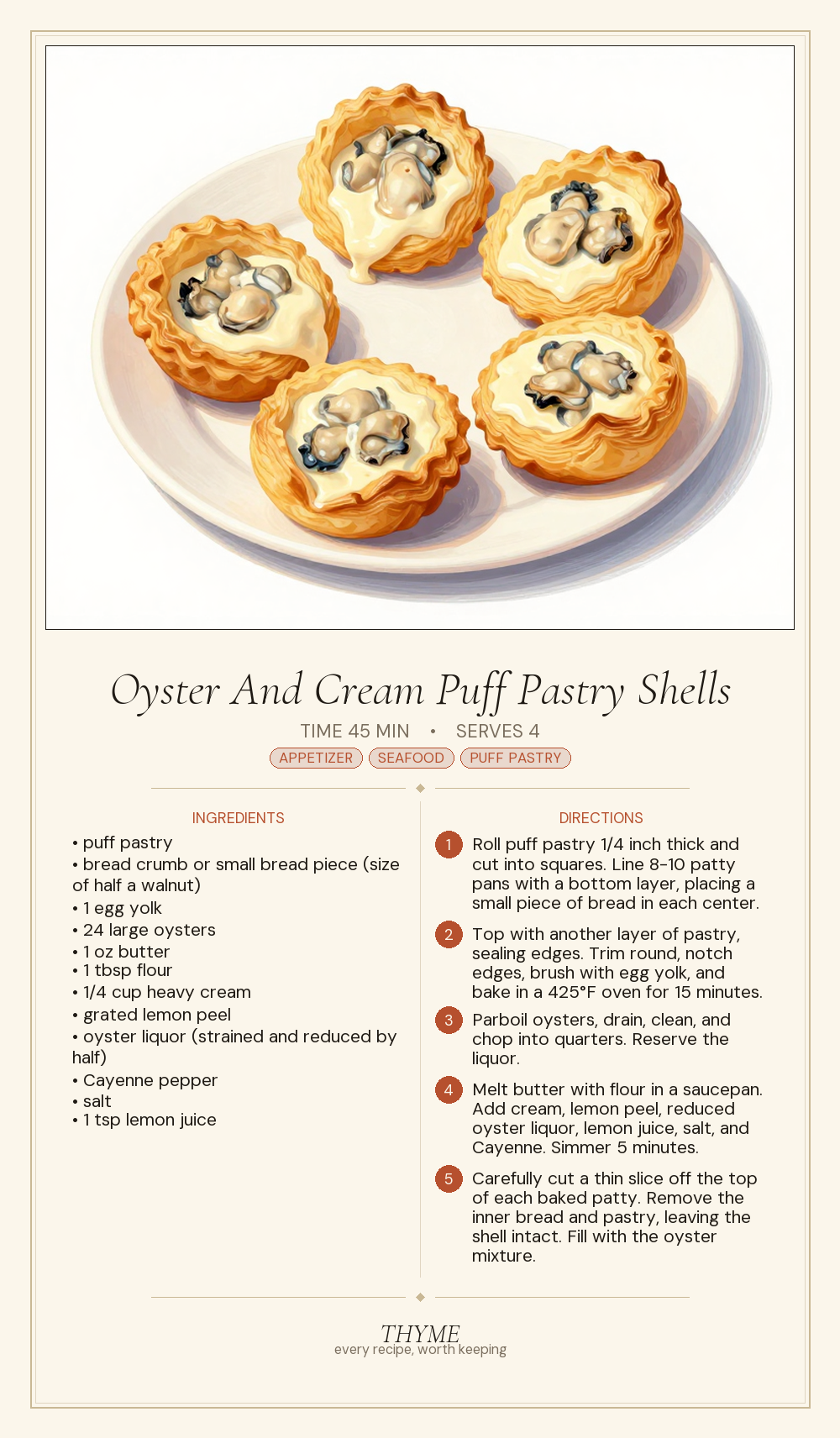 Oyster And Cream Puff Pastry Shells