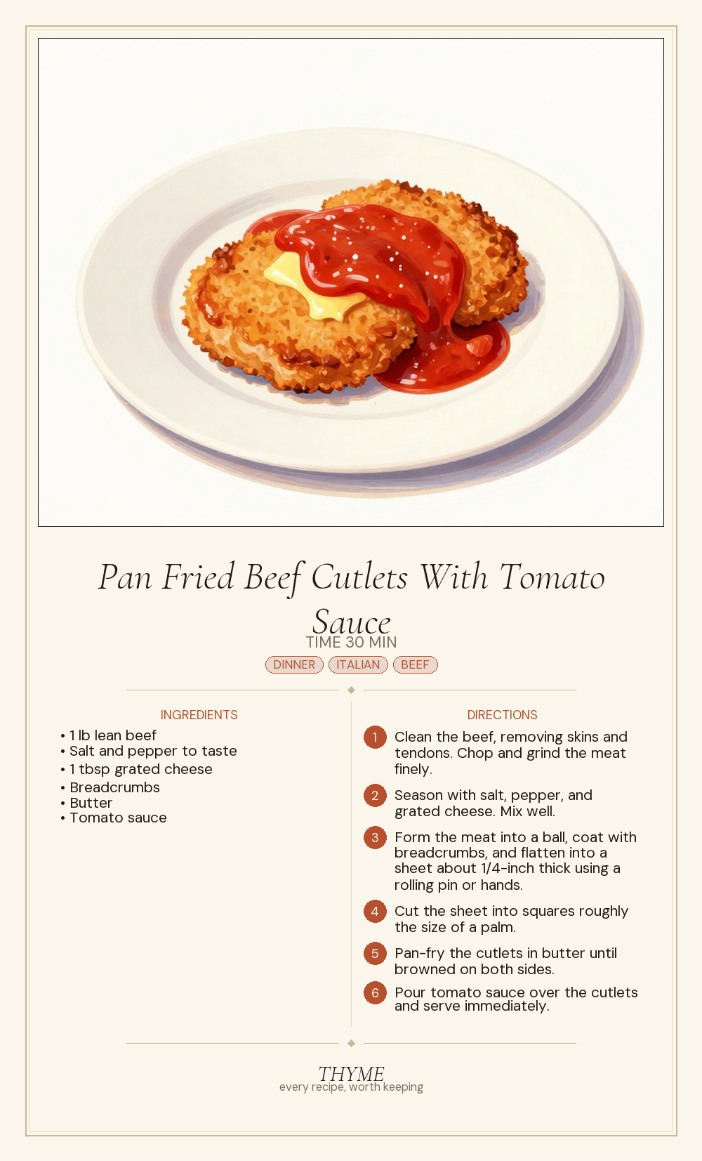 Pan Fried Beef Cutlets With Tomato Sauce