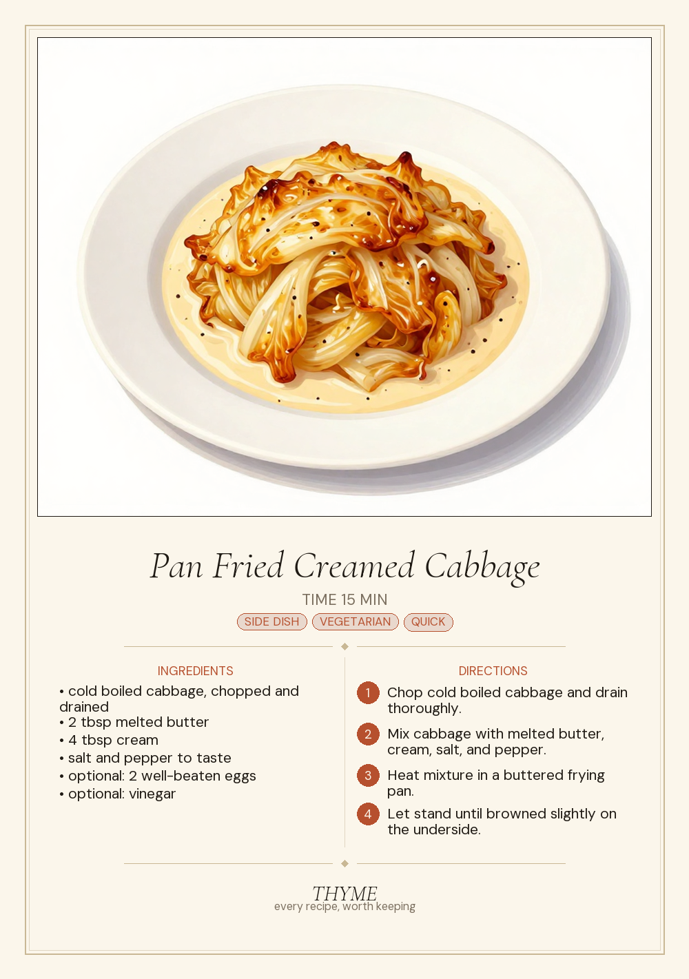 Pan Fried Creamed Cabbage