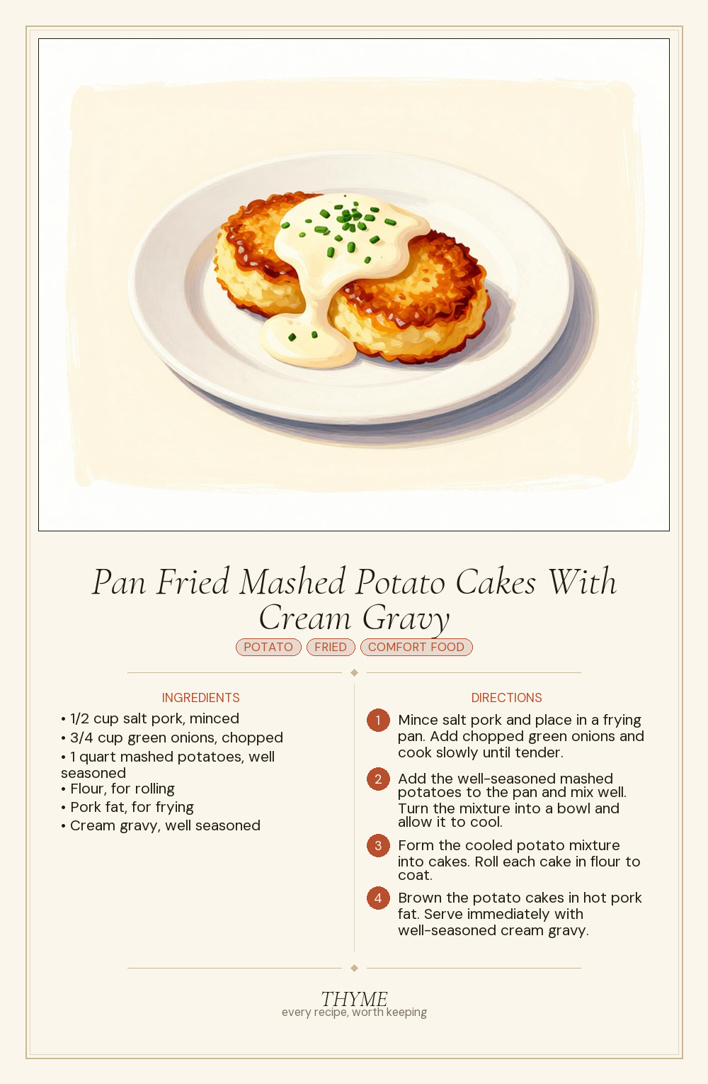 Pan Fried Mashed Potato Cakes With Cream Gravy
