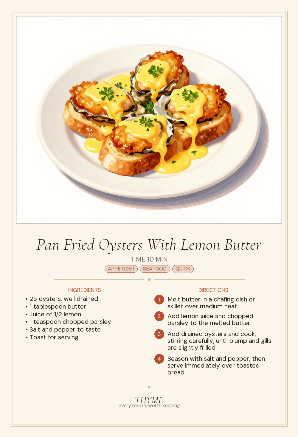 Pan Fried Oysters With Lemon Butter