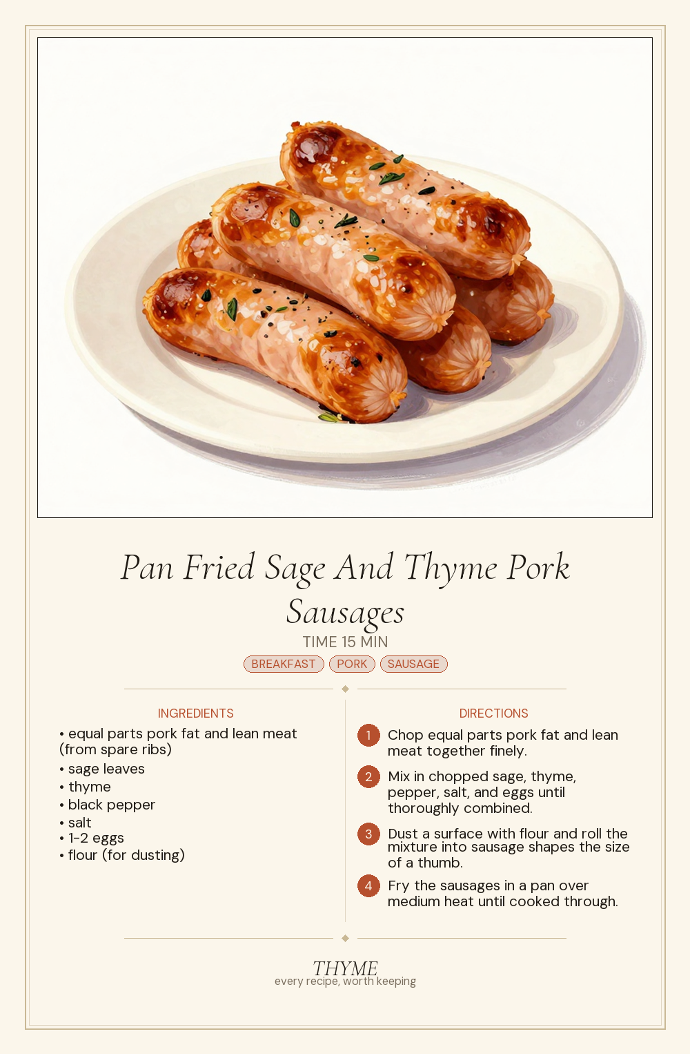 Pan Fried Sage And Thyme Pork Sausages
