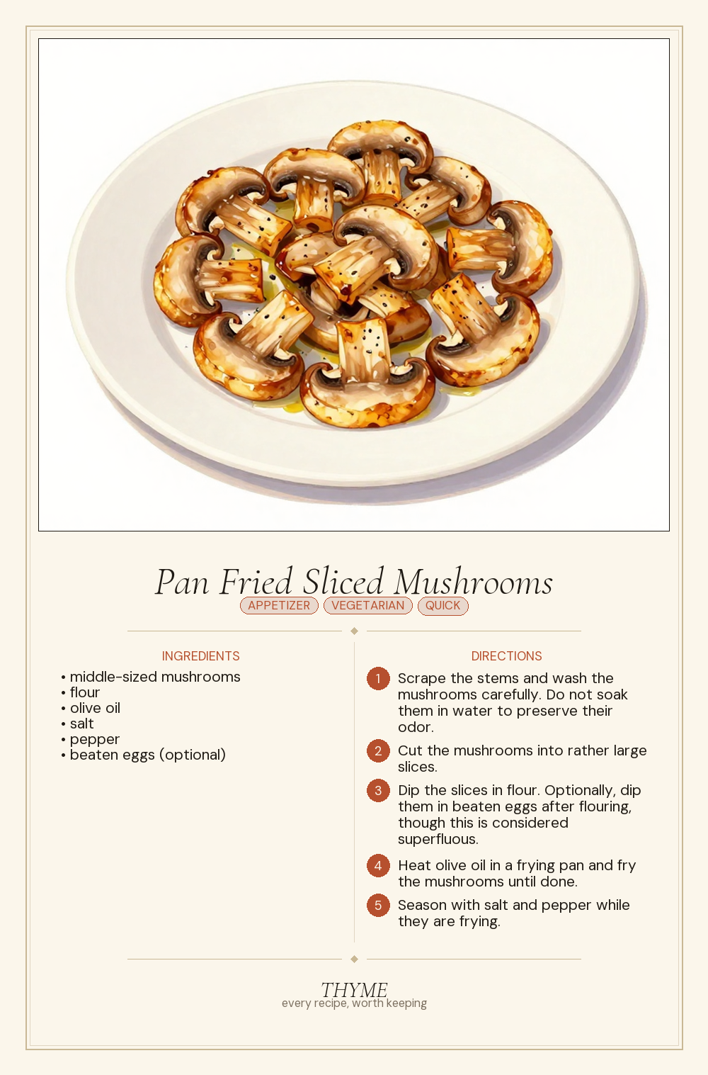 Pan Fried Sliced Mushrooms