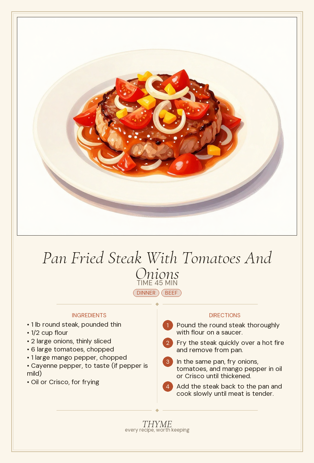 Pan Fried Steak With Tomatoes And Onions