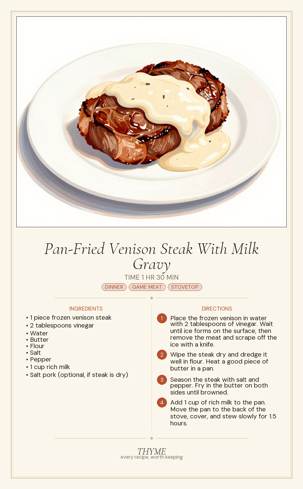 Pan-Fried Venison Steak With Milk Gravy