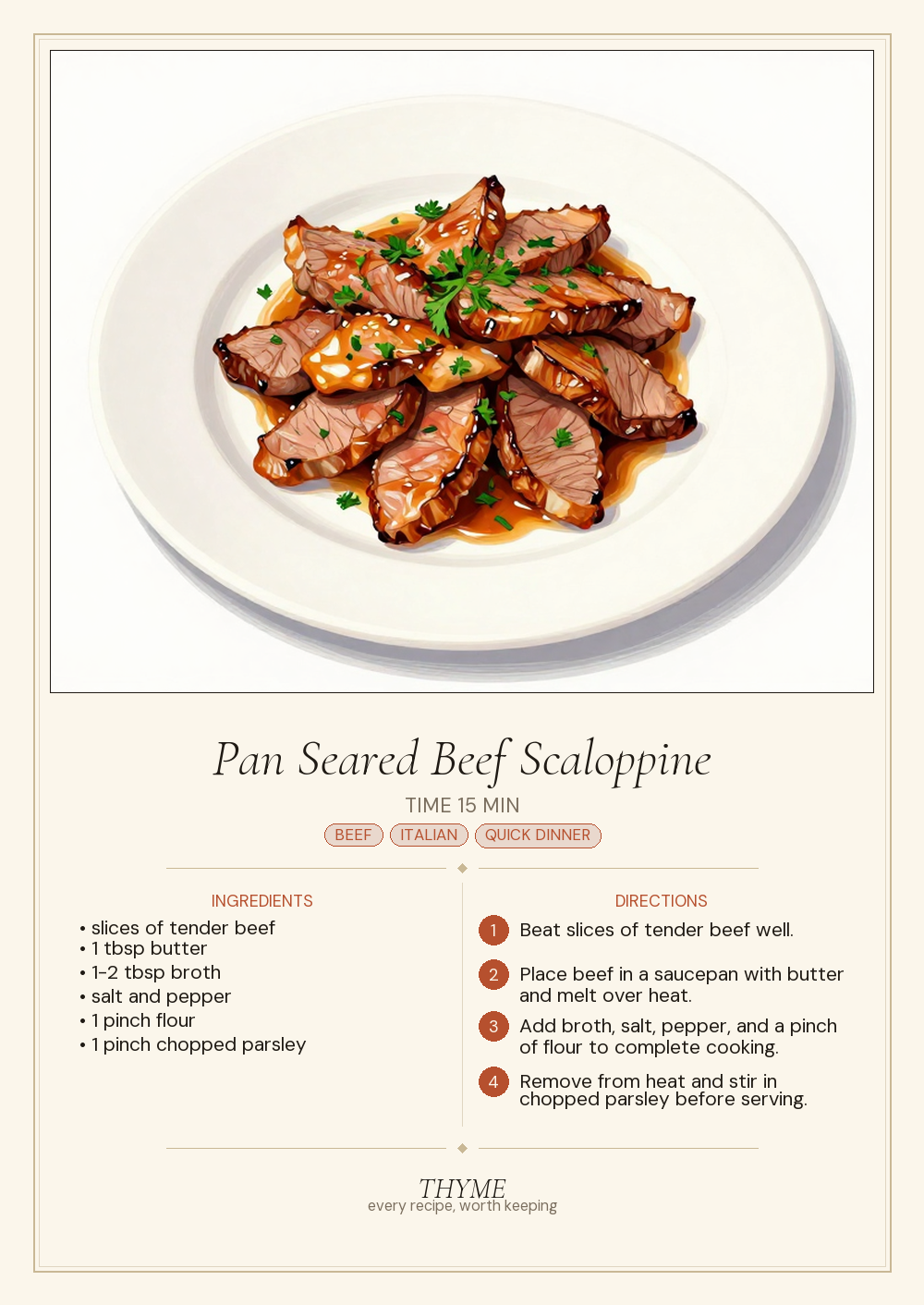 Pan Seared Beef Scaloppine