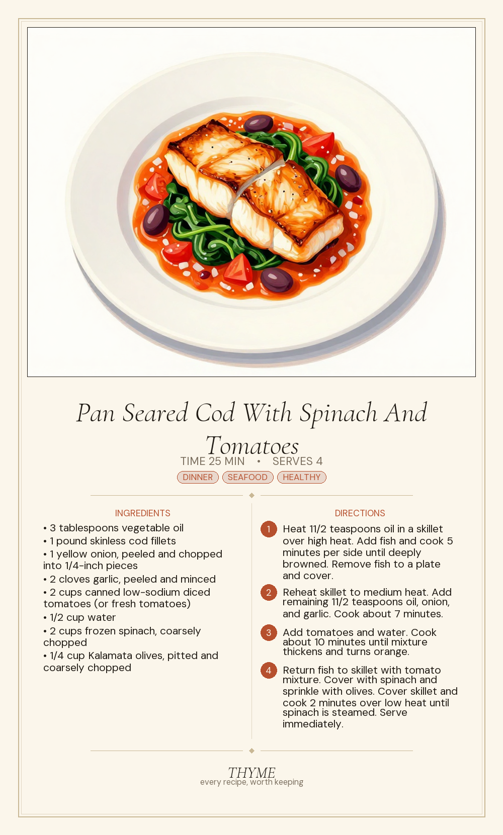 Pan Seared Cod With Spinach And Tomatoes