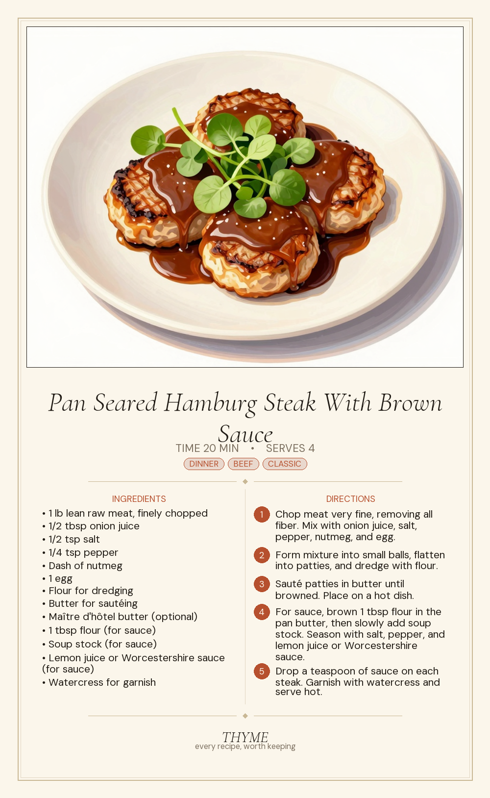 Pan Seared Hamburg Steak With Brown Sauce