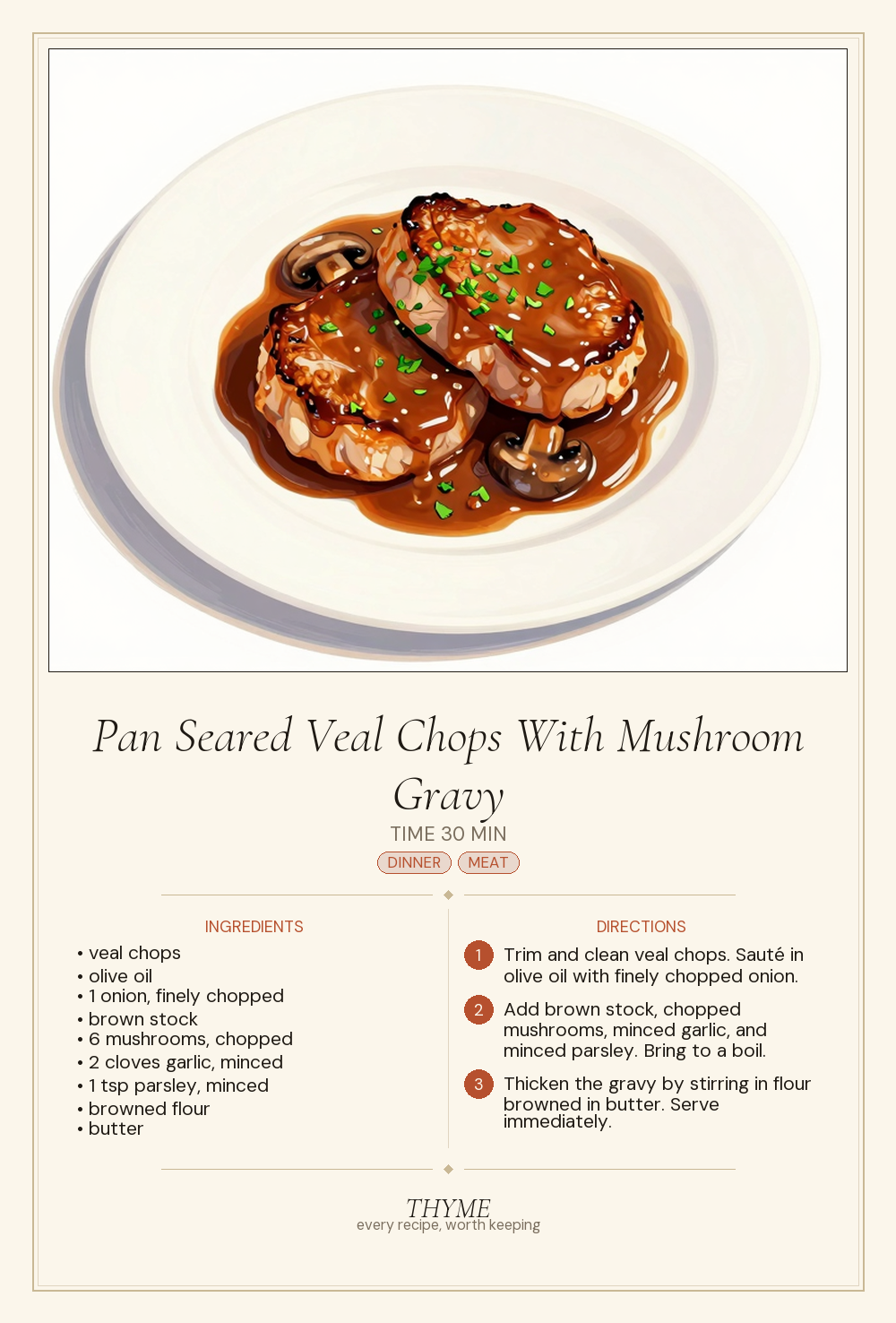 Pan Seared Veal Chops With Mushroom Gravy
