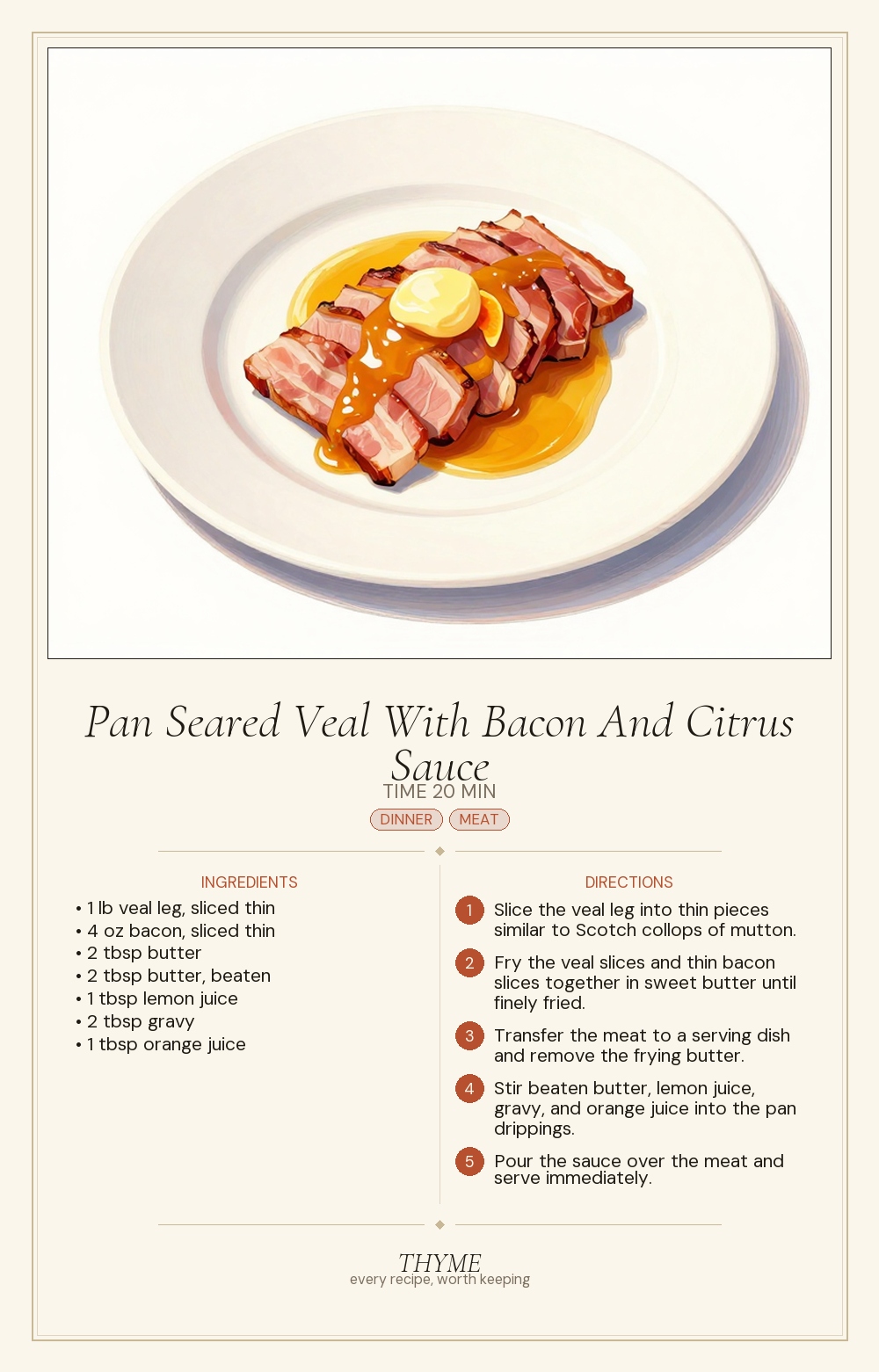 Pan Seared Veal With Bacon And Citrus Sauce