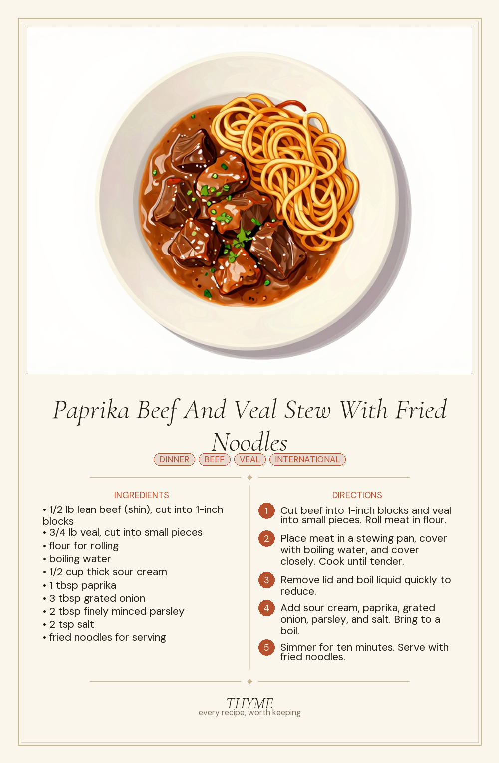 Paprika Beef And Veal Stew With Fried Noodles