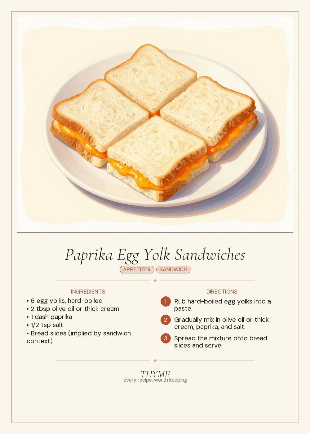 Paprika Egg Yolk Sandwiches