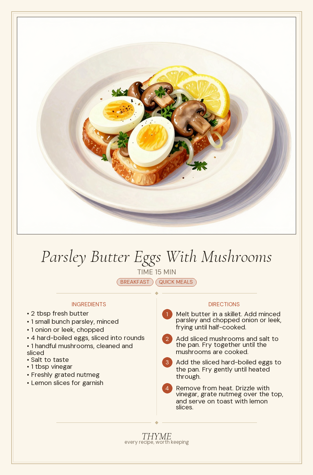 Parsley Butter Eggs With Mushrooms